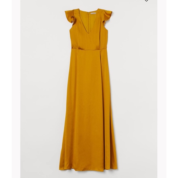 H & M Dark Yellow Long Satin Dress size M - Picture 1 of 5